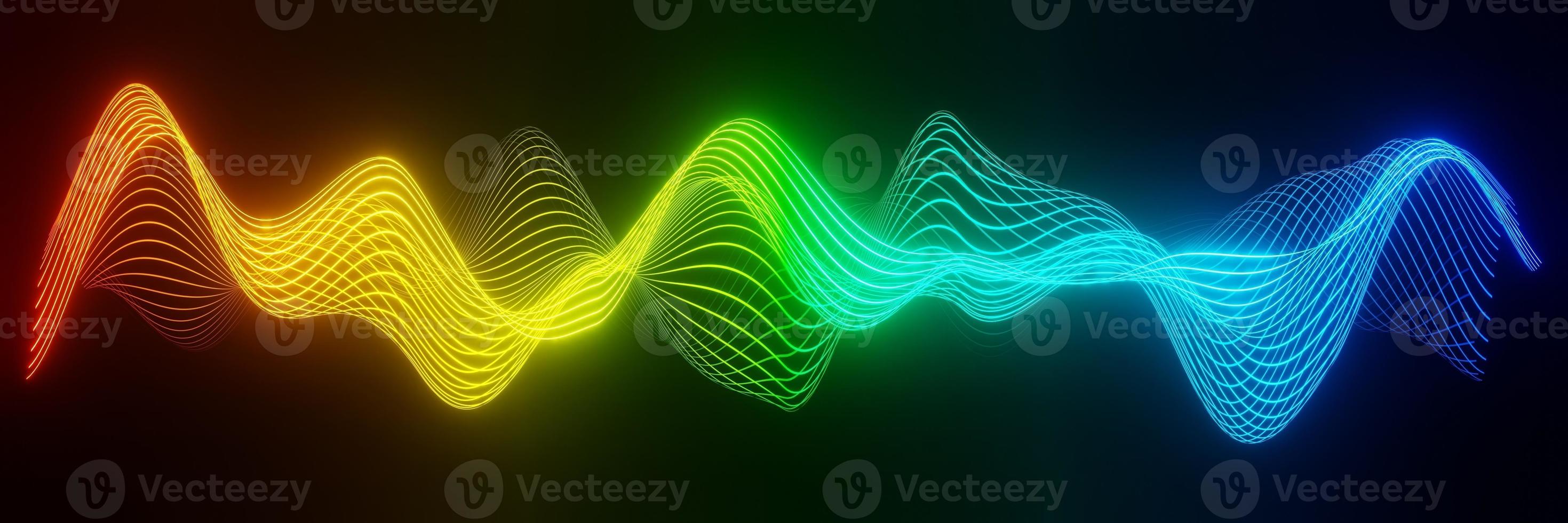 abstract technologie kleurrijk helder neon gloeiend golf audio visualizer achtergrond panorama 3D-rendering foto