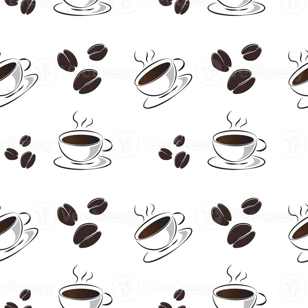 naadloze patroon van een warme koffiekop en koffiebonen vector background foto