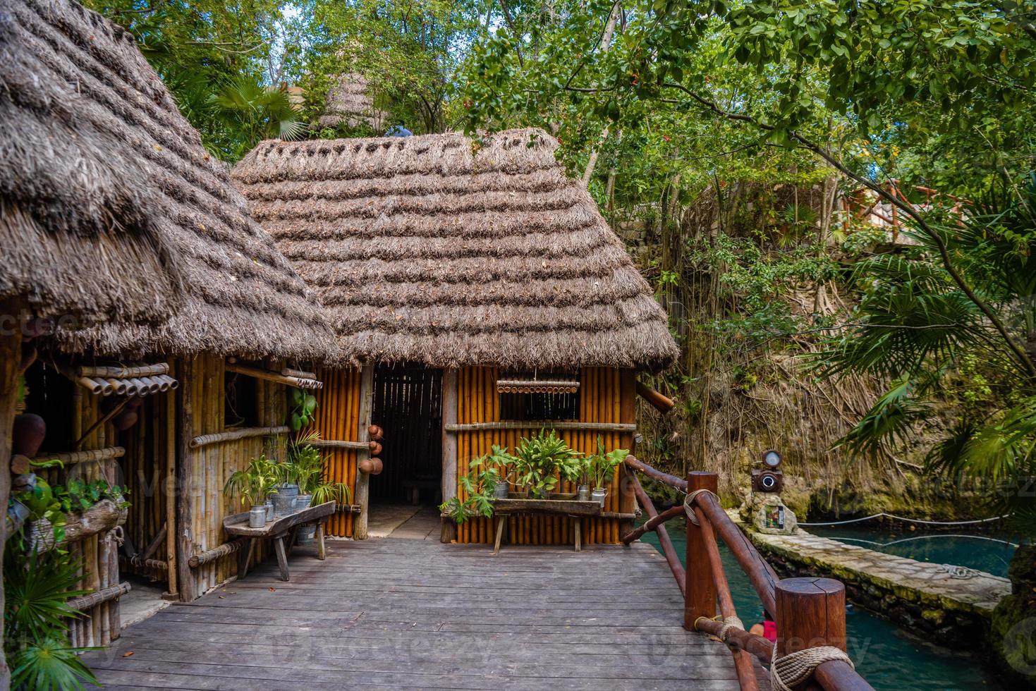 hut in tropisch oerwoud Woud, playa del carmen, riviera Maya, ja een bruine kleur, Mexico foto