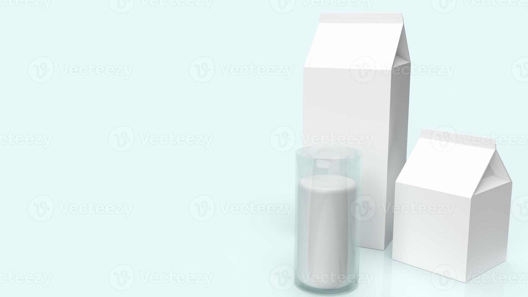 glazen melk en melkbox voor 3D-rendering met voedselinhoud. foto