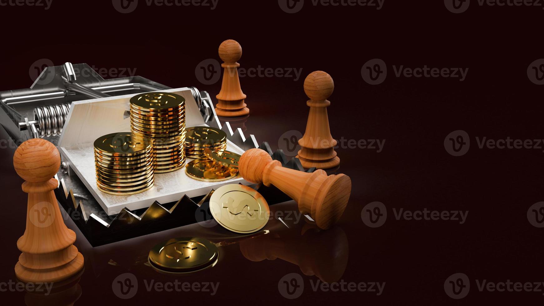 gouden munten in muizenval 3D-rendering bedrijfsconcept foto