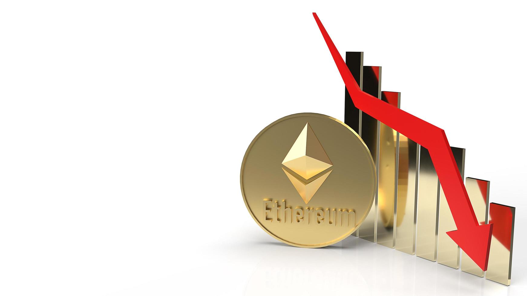 ethereum munten cryptocurrency vallen in witte achtergrond 3D-rendering foto