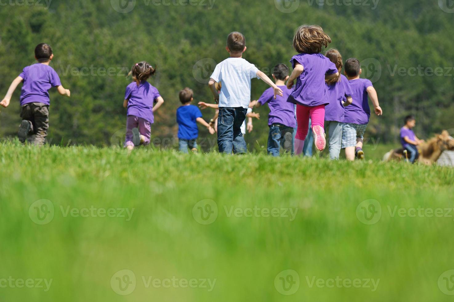 gelukkig kinderen groep hebben pret in natuur foto