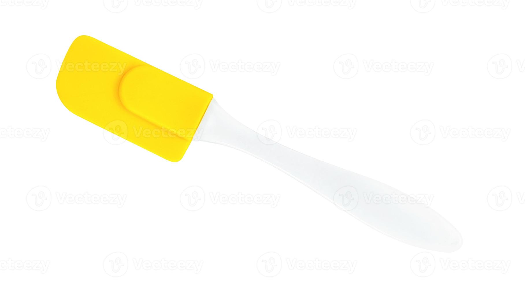 geel rubber spatel geïsoleerd Aan wit achtergrond ,erbij betrekken knipsel pad foto