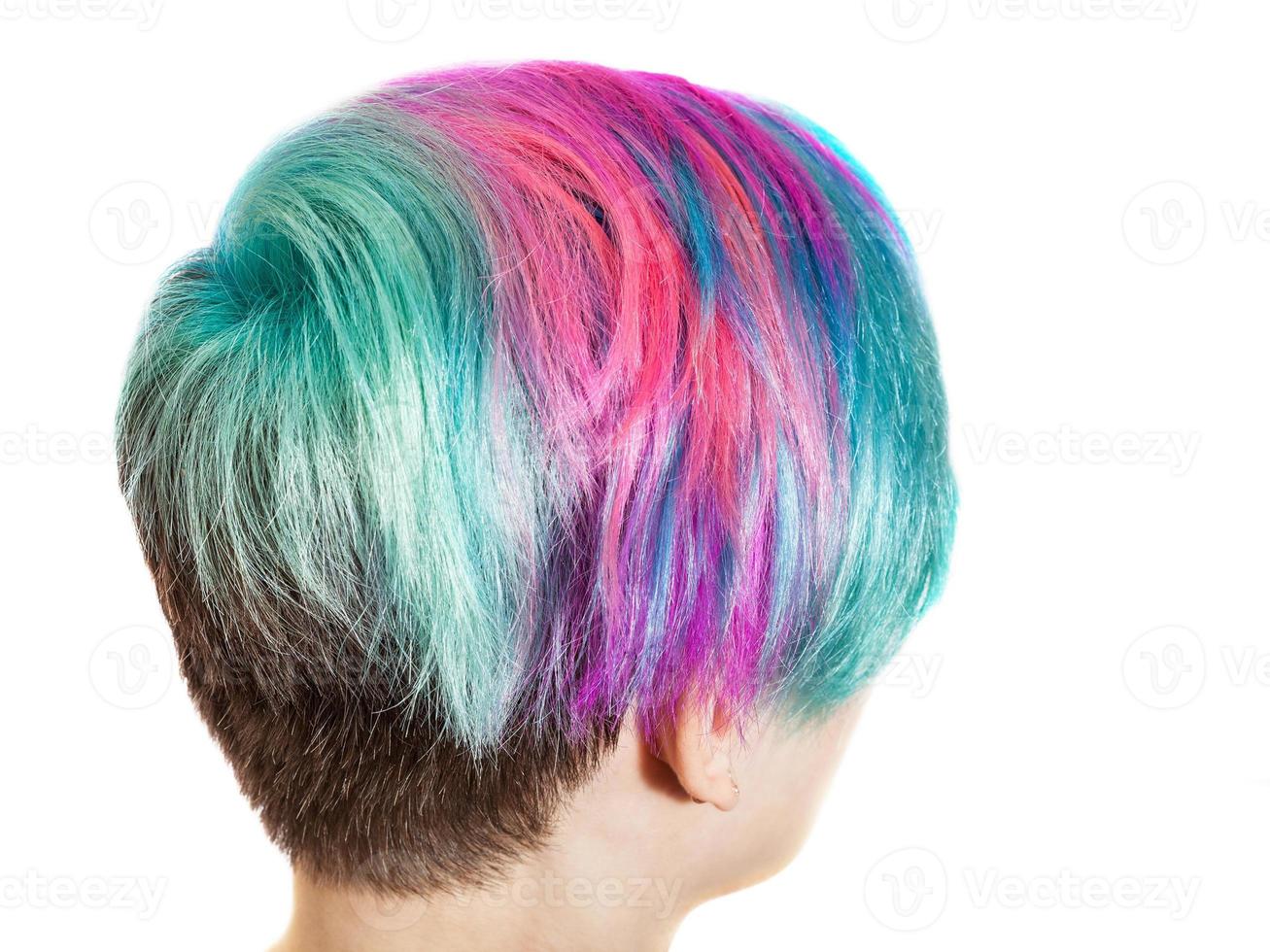 vrouw nek met multi gekleurde geverfd haren foto