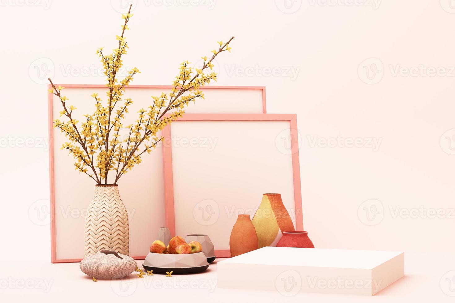 abstract meetkundig vorm pastel roze kleur tafereel minimaal met decoratie en steun, ontwerp voor kunstmatig of Product Scherm podium 3d geven foto