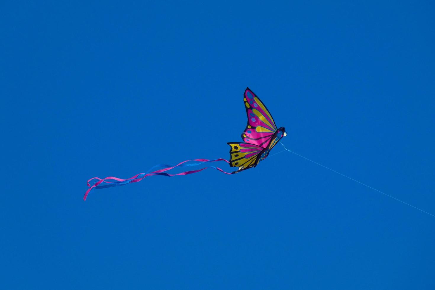 kleurrijk vlieger vliegend onder de blauw lucht foto