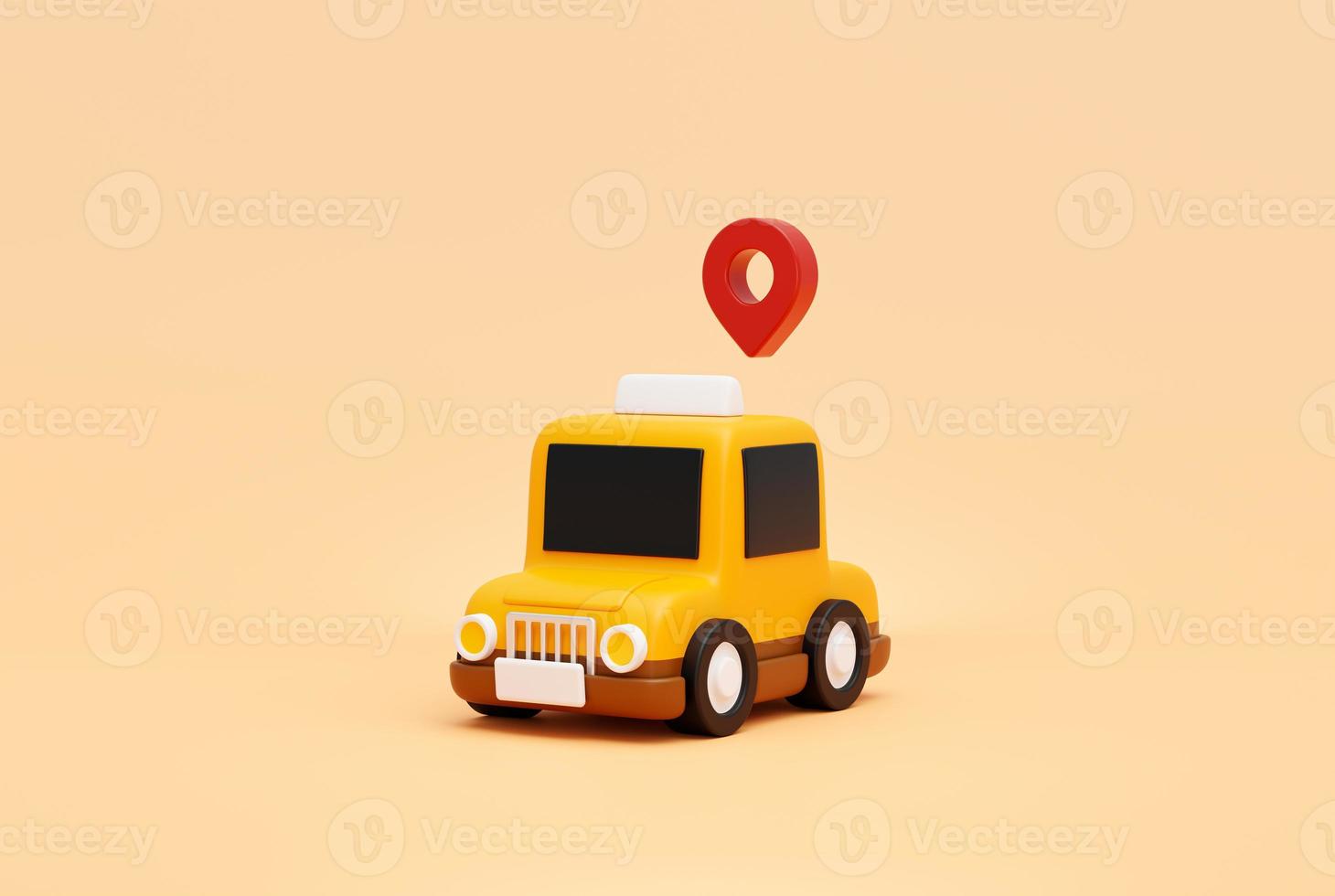 taxi auto met pin wijzer Mark plaats voor online vervoer onderhoud concept web banier tekenfilm icoon of symbool achtergrond 3d illustratie foto