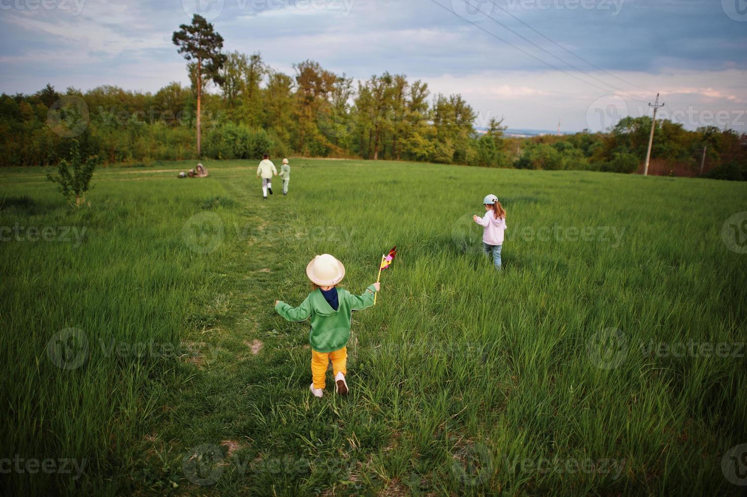 kinderen hebben pret samen Bij weide. foto