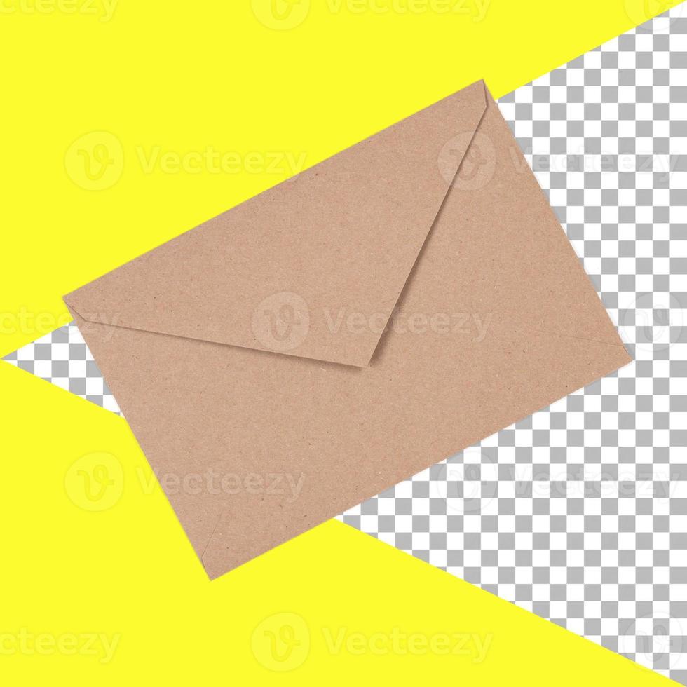 top omhoog visie geïsoleerd bruin envelop foto