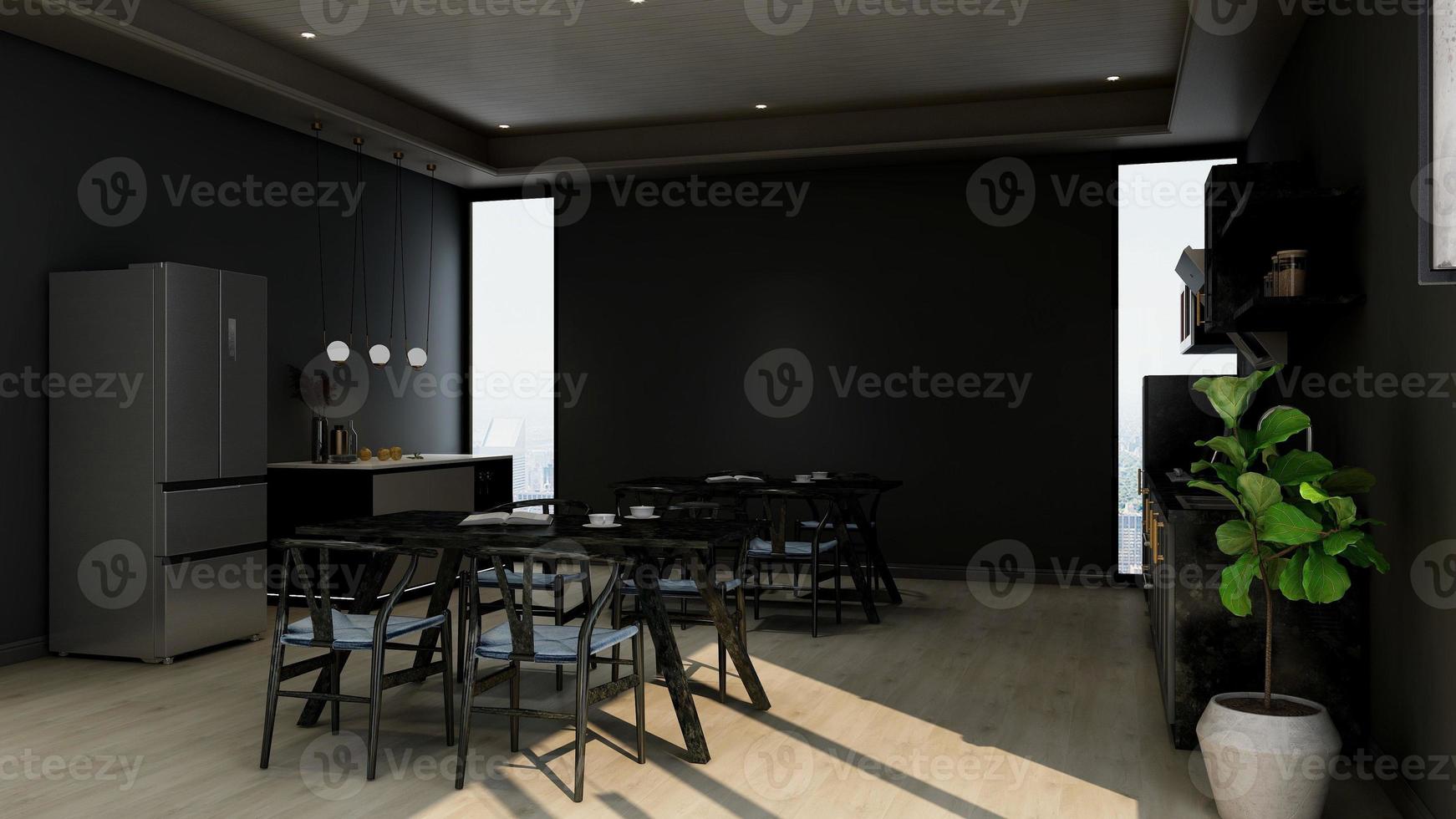 3D render van moderne kantoorpantry - interieur minimalistisch keukenconcept foto