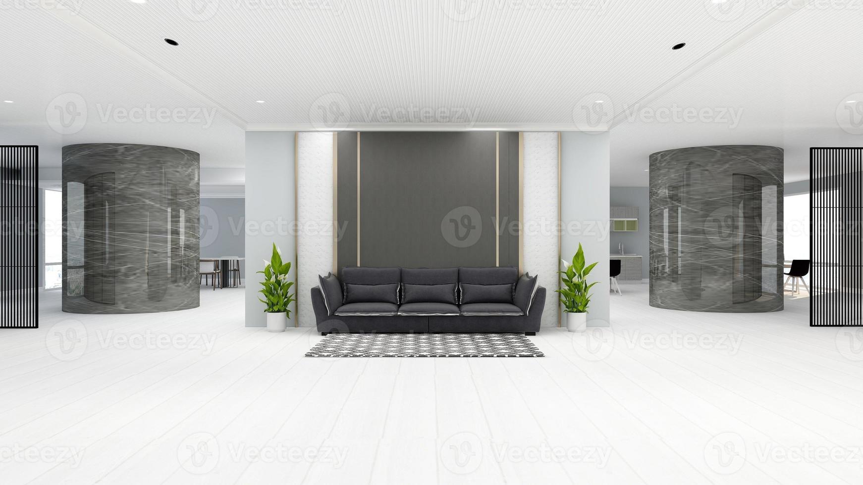 3d render gast lounge muur mockup ontwerp met modern minimalistisch interieurconcept foto