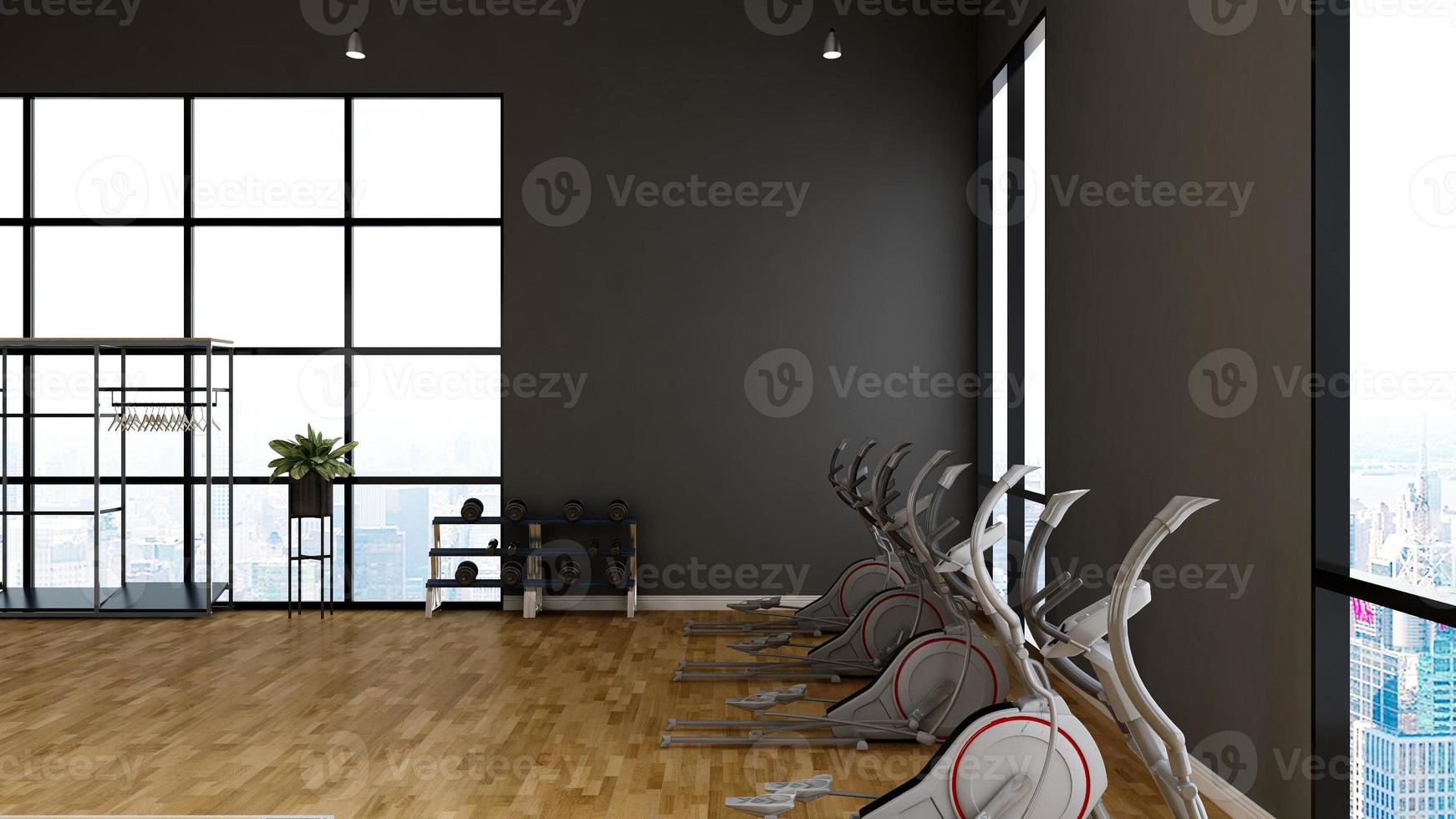 modern sportschool interieurontwerp - modern minimalistisch concept in 3d render foto