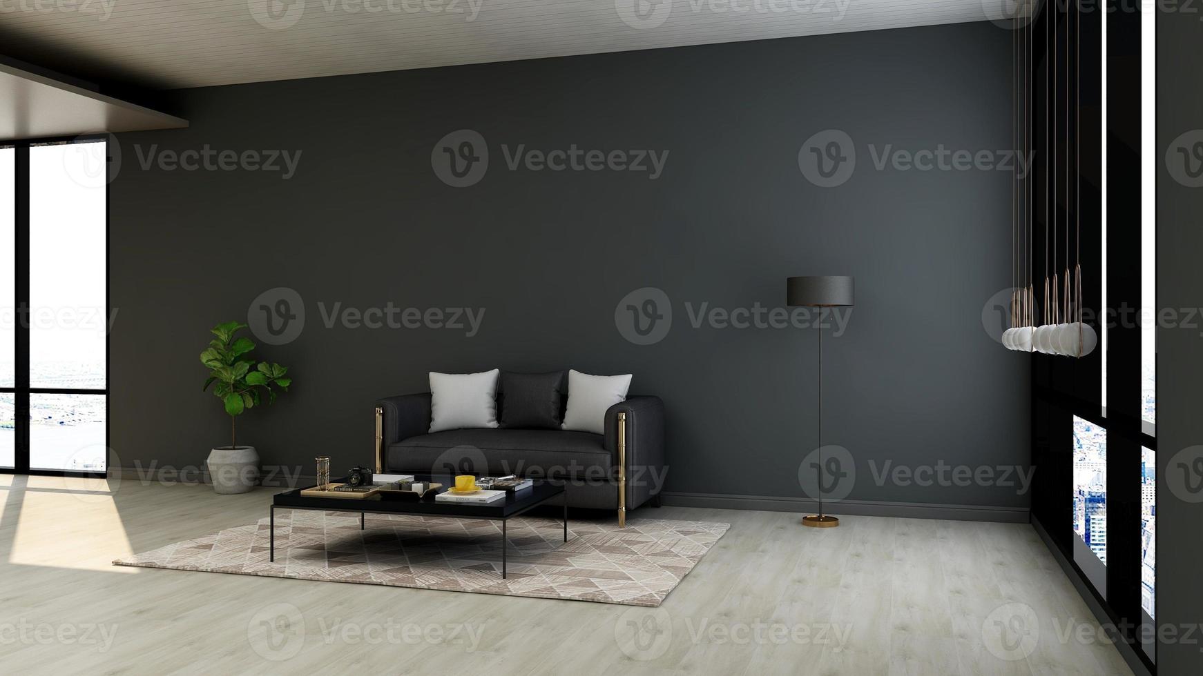 3d render gast lounge muur mockup ontwerp met modern minimalistisch interieurconcept foto