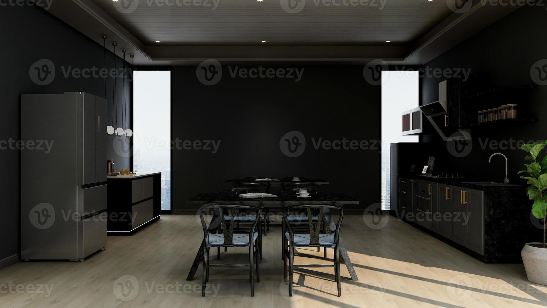 3D render van moderne kantoorpantry - interieur minimalistisch keukenconcept foto