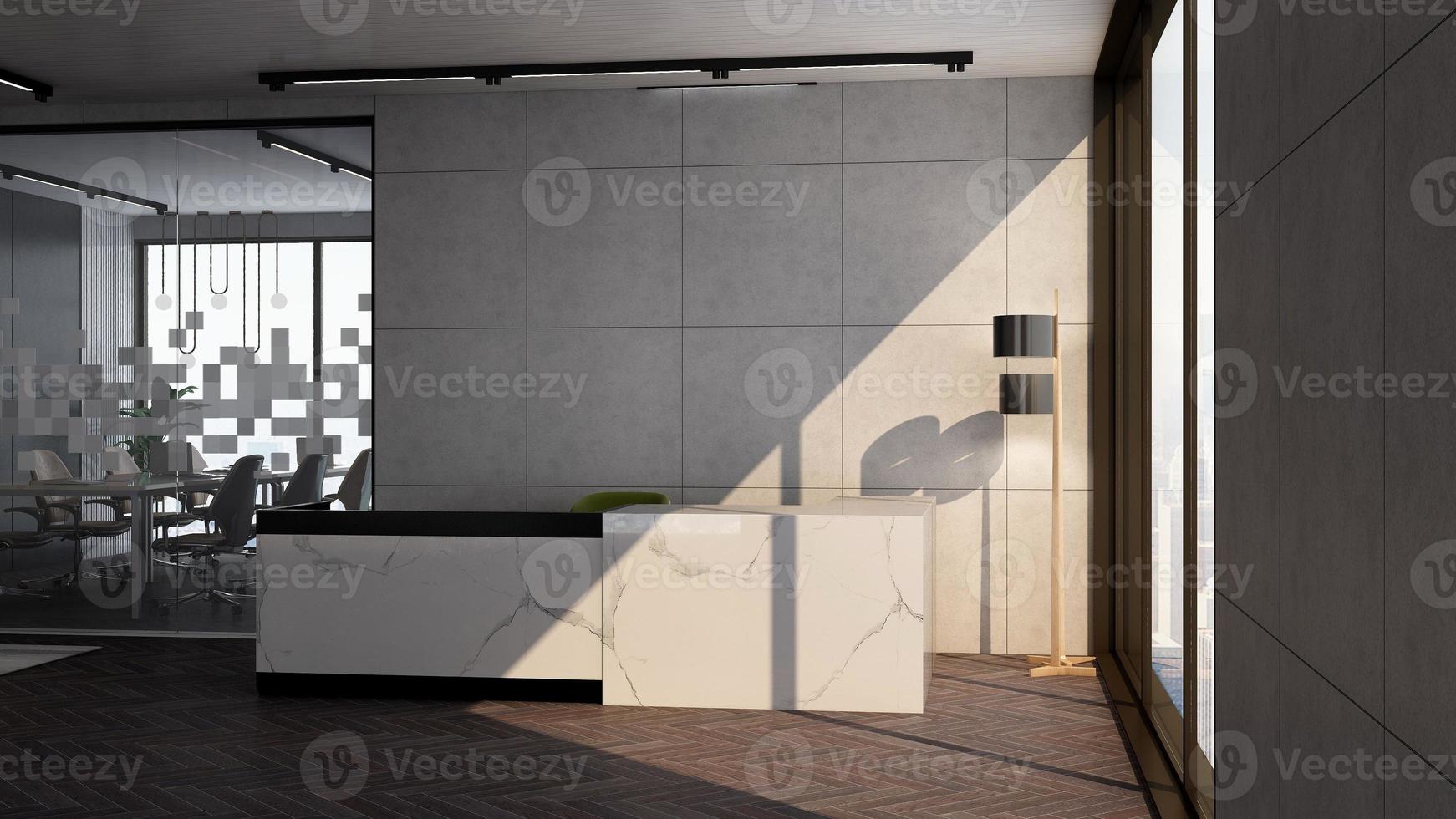 3d geven ontvangst kamer - modern minimalistische interieur ontwerp concept foto