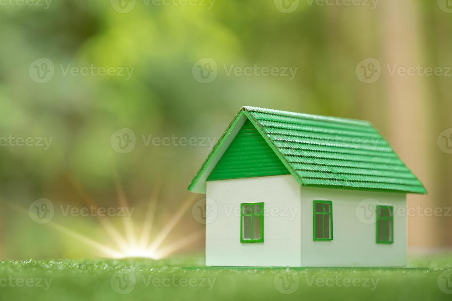 milieuvriendelijk milieuvriendelijk echt landgoed huis. klein model- gebouw eigendom huis Aan gras in groen natuur ecologie. duurzame energie behoud woon- ontwerp en verkopen - huur bedrijf concept foto