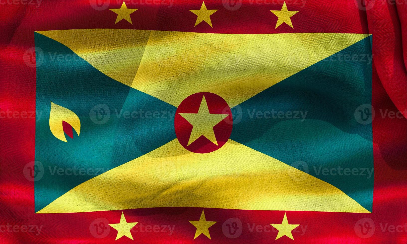 vlag van grenada - realistische wapperende stoffen vlag foto