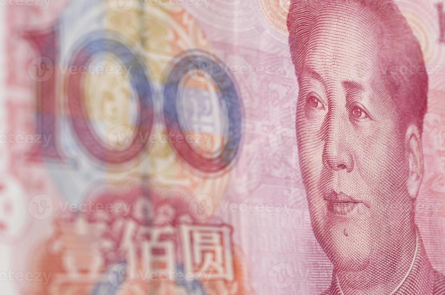 macro-opname voor renminbi (rmb), 100 honderd dollar. foto