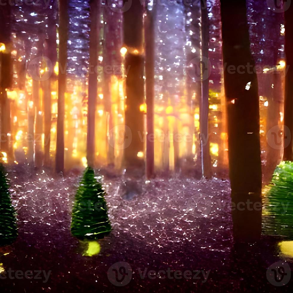 magisch Woud met Kerstmis bomen en gloeiend lichten foto