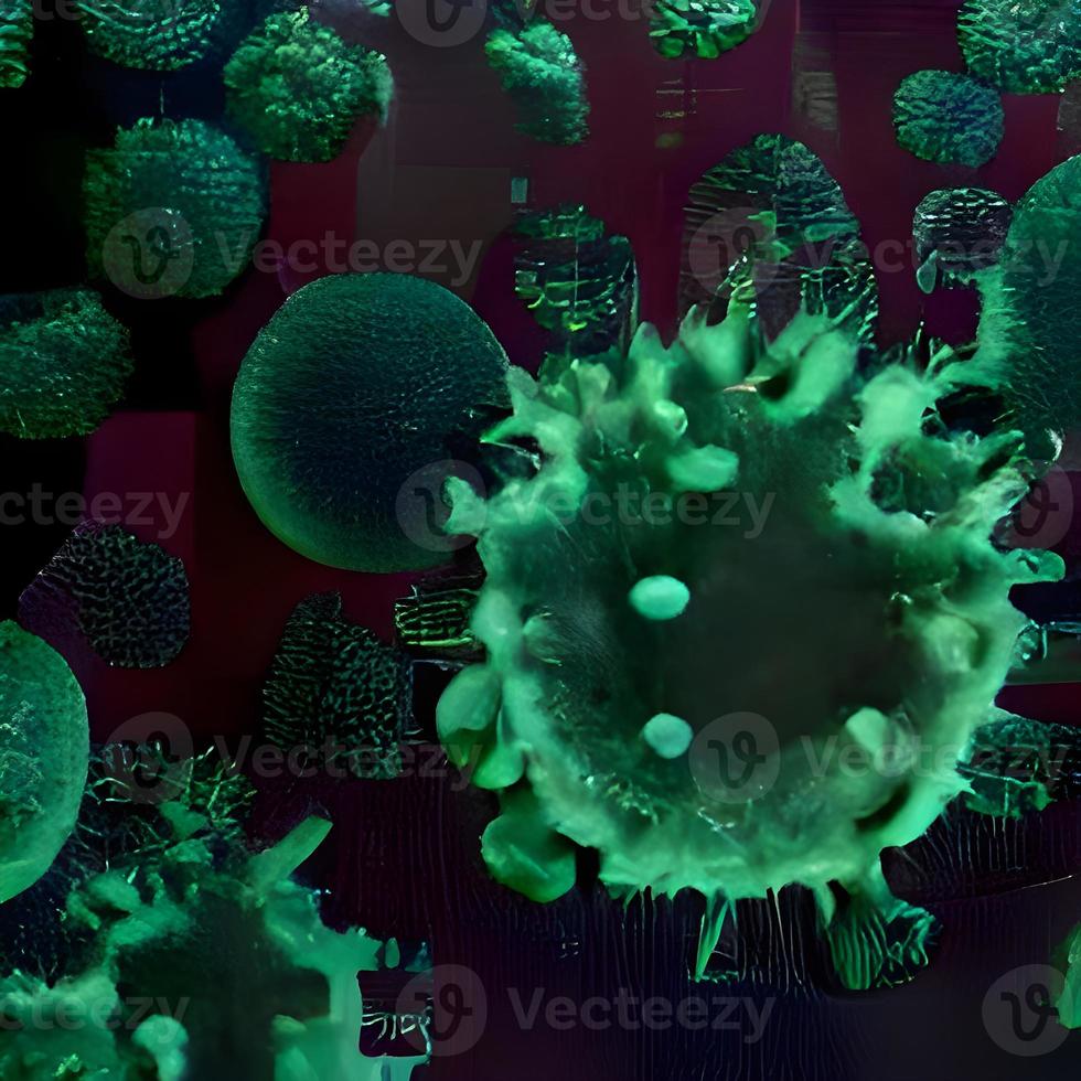 covid19, coronavirus uitbraak, virus drijvend in een cellulair milieu , coronavirussen influenza achtergrond, virale ziekte epidemie, 3d renderen van virus, organisme illustratie, virus gezien micro foto