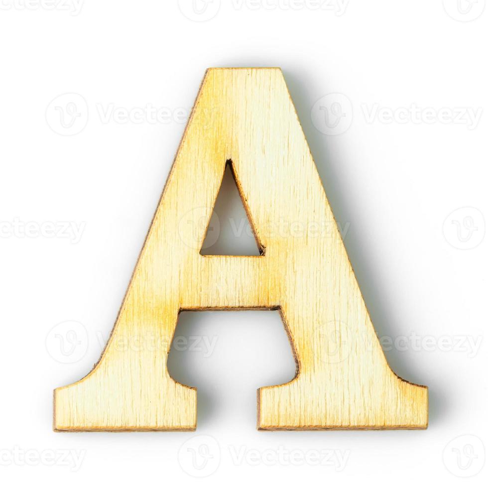 houten alfabet studie Engels brief met laten vallen schaduw Aan wit achtergrond een foto