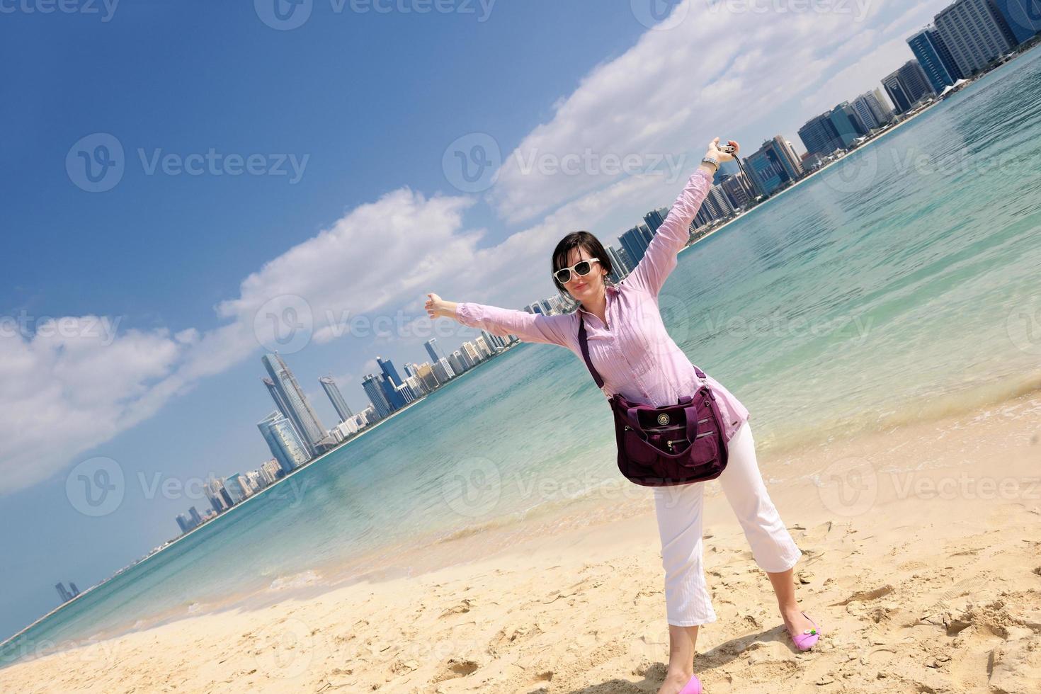 gelukkig toerist vrouw foto