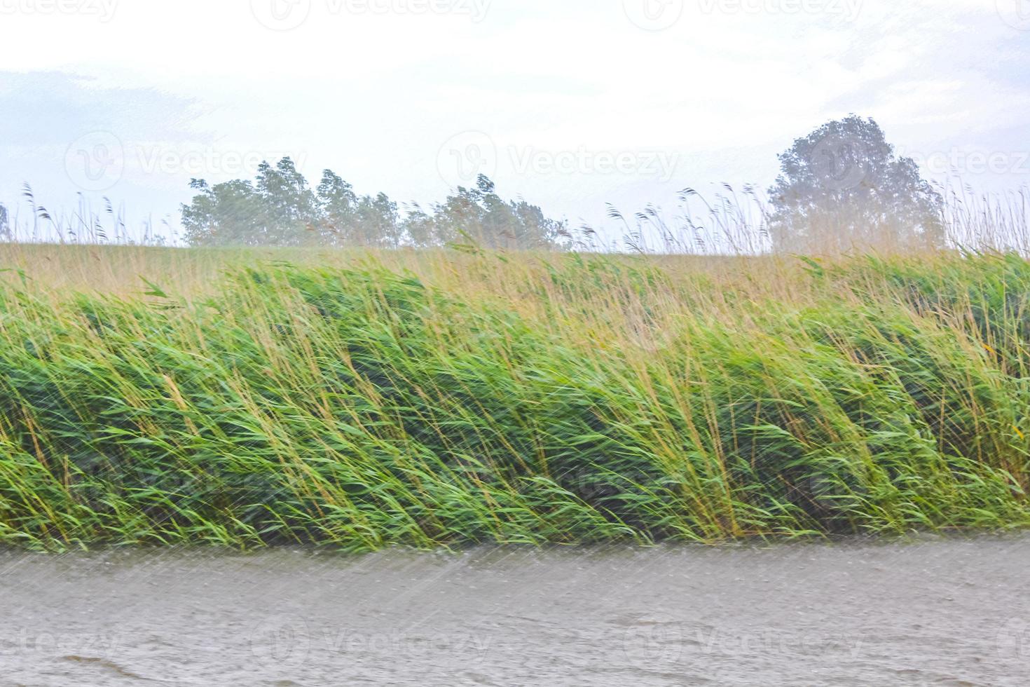 zwaar regen storm wolken wind golven water oste rivier- duitsland. foto