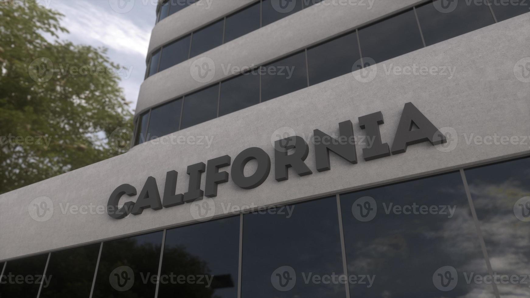 Californië teken Aan een modern wolkenkrabber. Californië gebouw. 3d illustratie foto