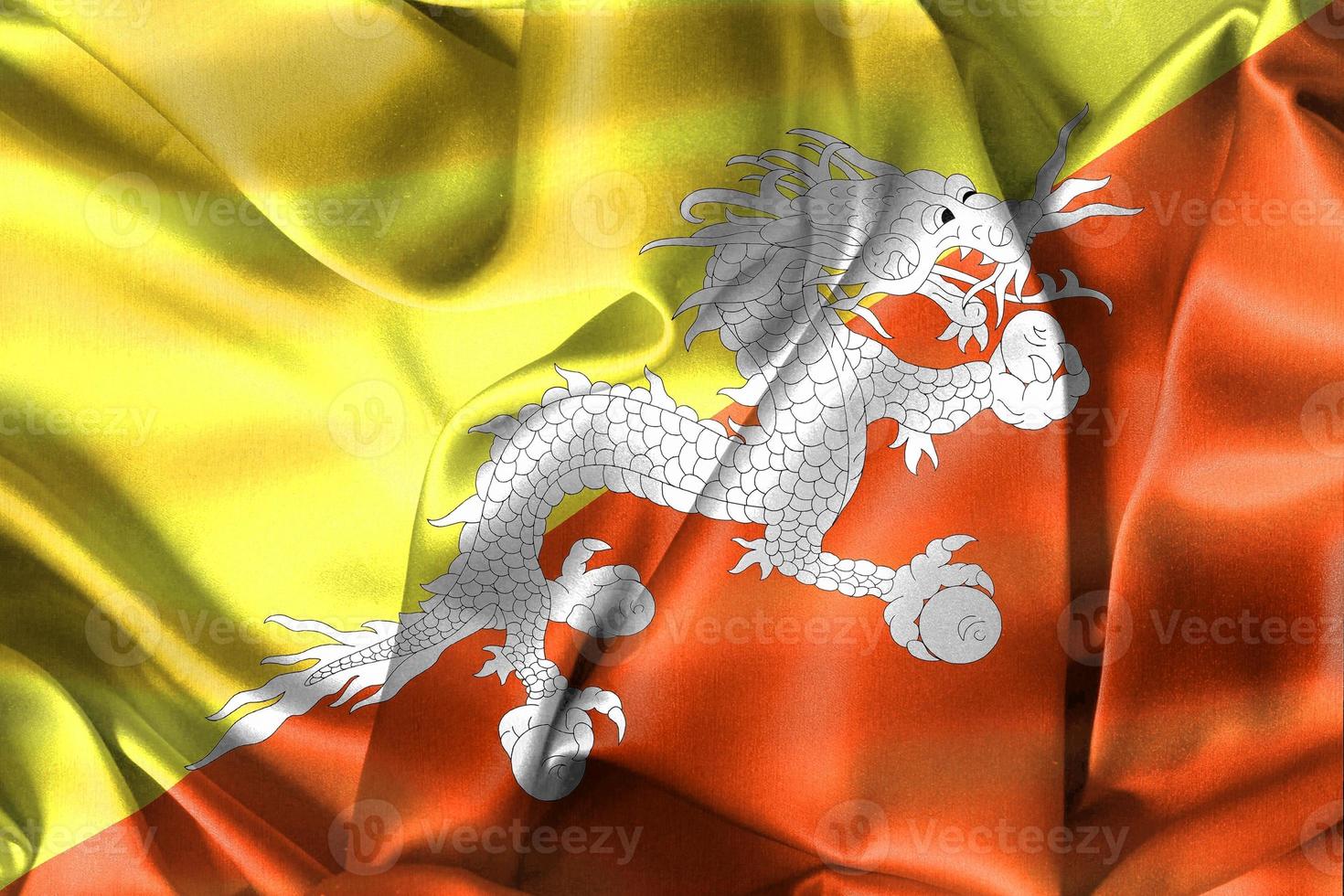 vlag van bhutan - realistische wapperende stoffen vlag foto