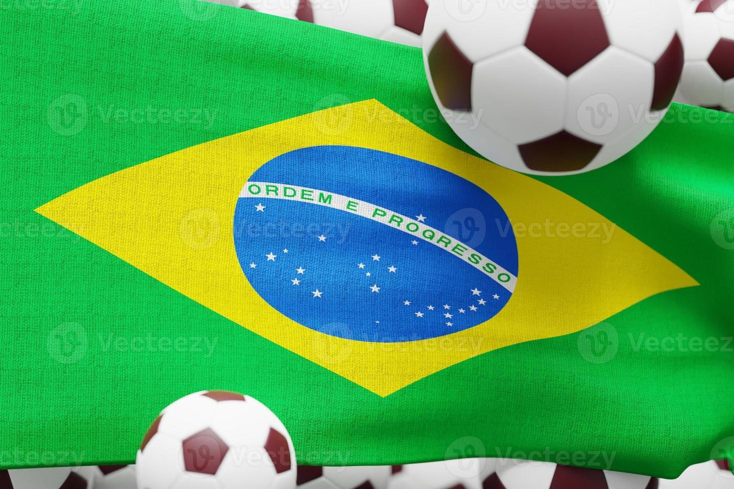 Brazilië vlag met bal. wereld Amerikaans voetbal 2022 minimaal 3d geven illustratie foto