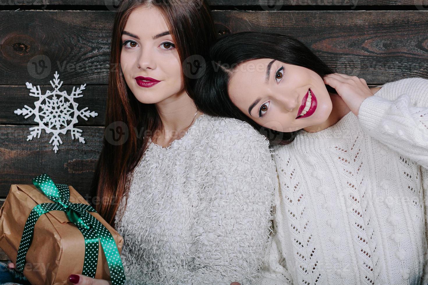 portret van twee mooi meisjes Bij Kerstmis foto