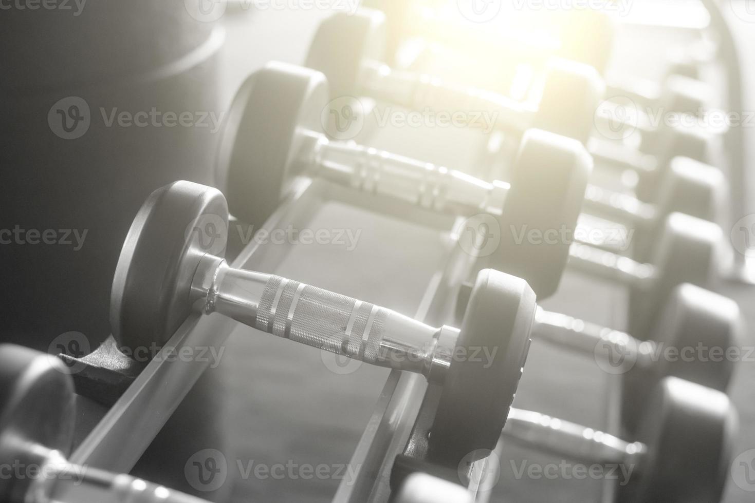 rijen met halters in de sportschool foto