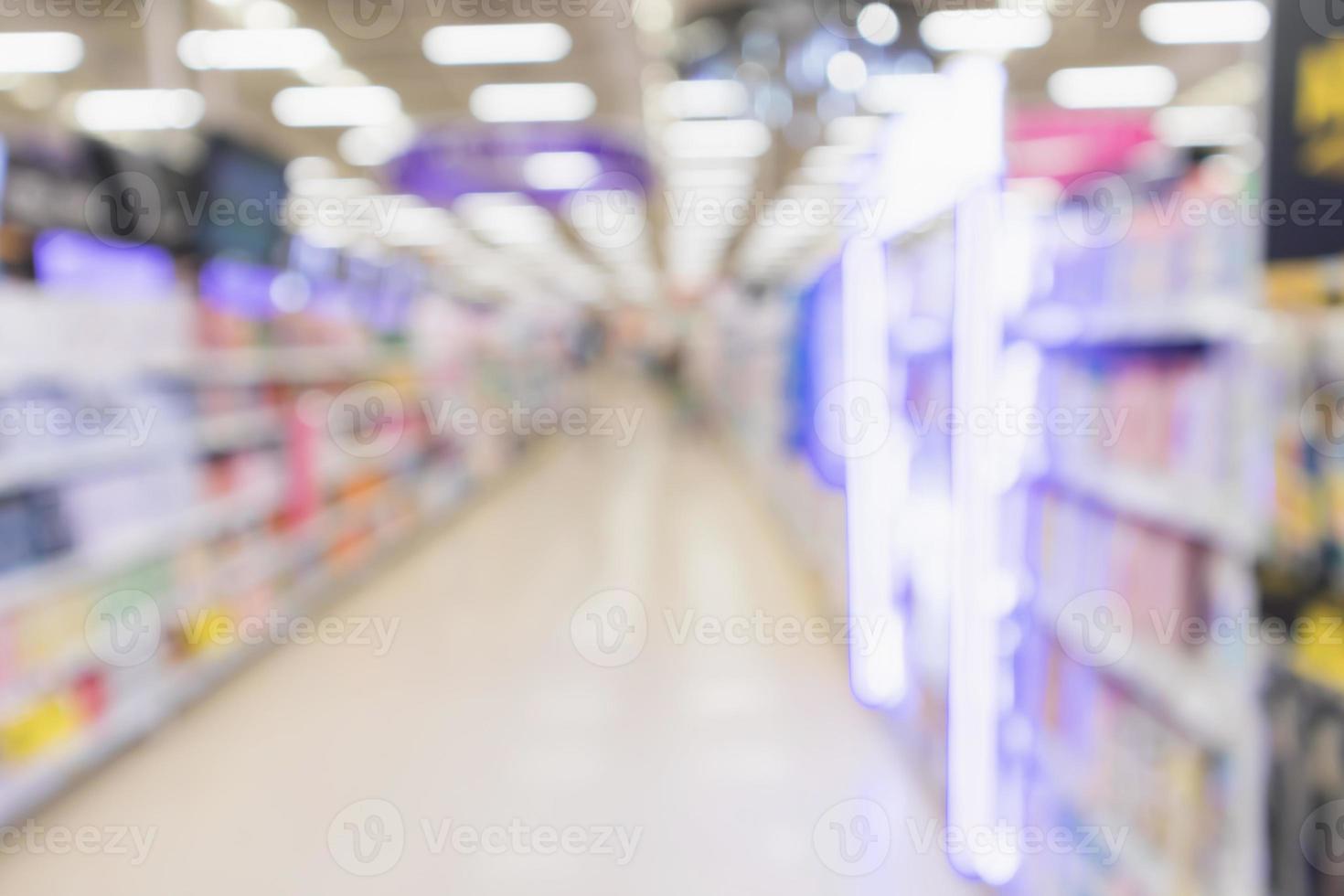 abstract vervagen supermarkt discount winkel gangpad en product planken interieur intreepupil achtergrond foto