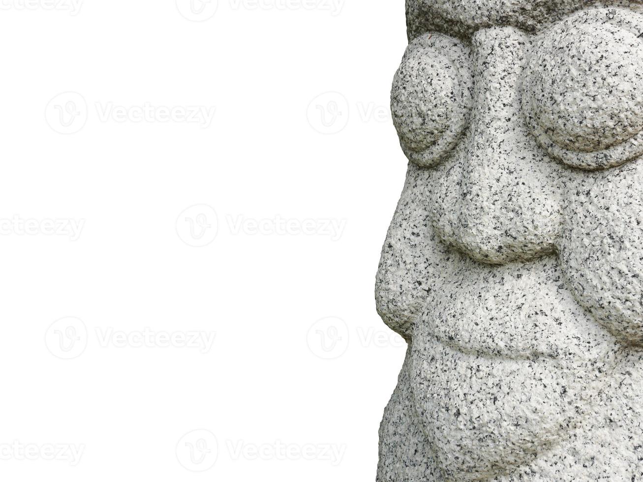 dichtbij omhoog geïsoleerd Azië rots standbeeld gezicht Aan de wit achtergrond. knipsel paden foto