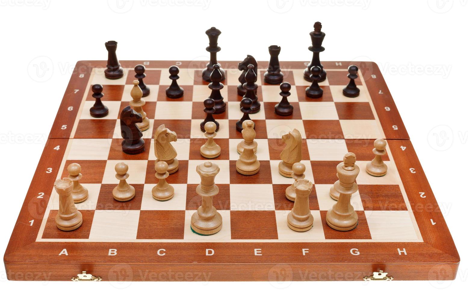 schaak spel Aan schaakbord foto