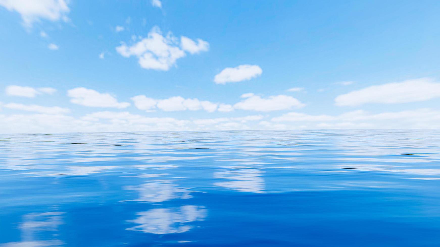 zee of oceaan met golven en Doorzichtig lucht met wit wolken. achtergrond of behang zee oceaan gedurende dag. 3d renderen foto