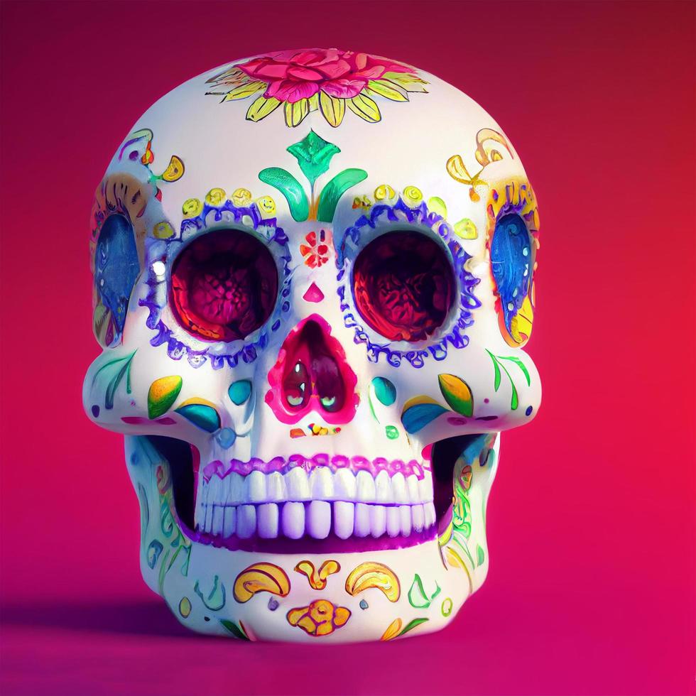 Mexicaans suiker schedel wit schedel met bloemen schilderij Aan het foto