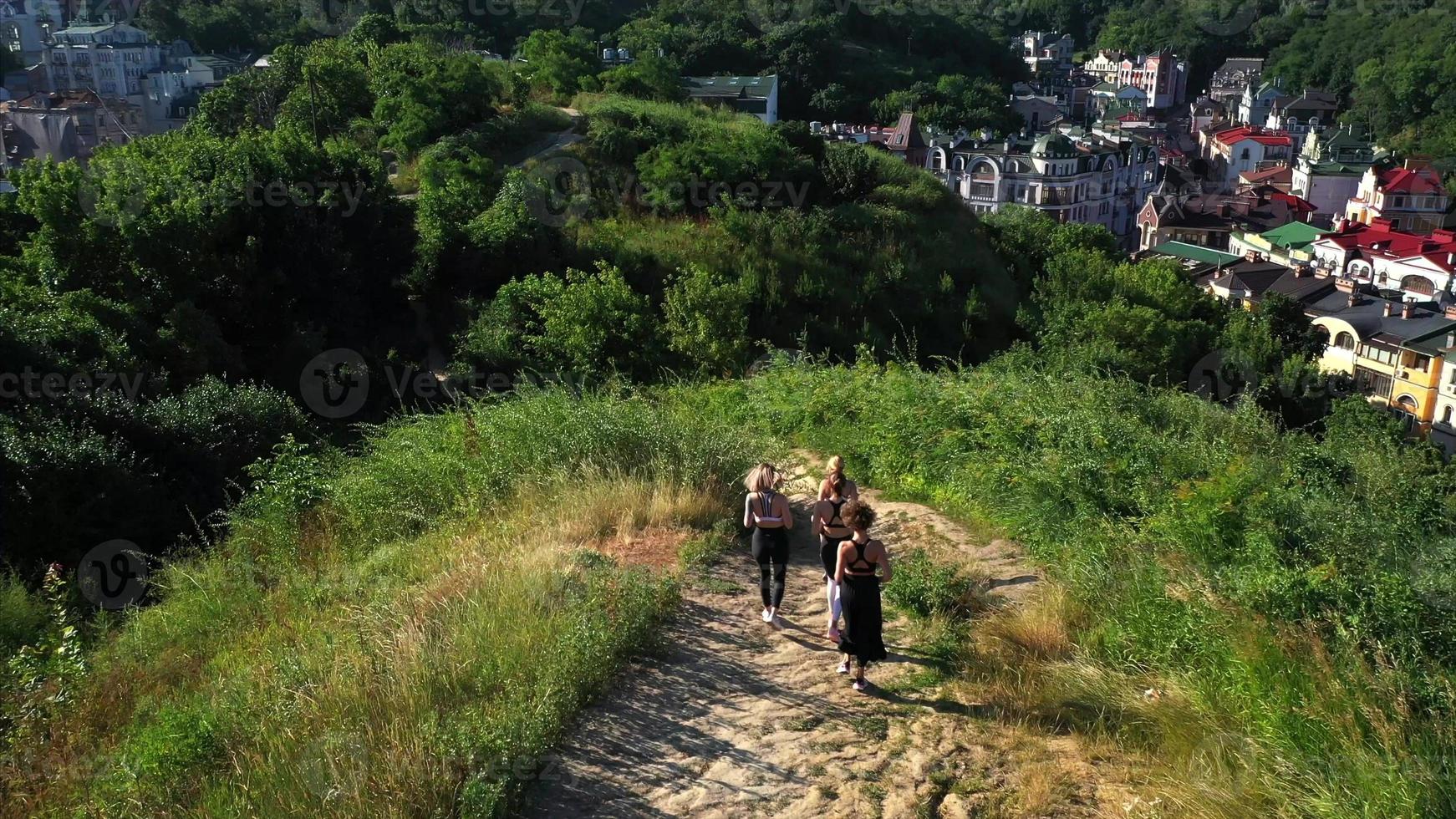 meisjes joggen. gezond levensstijl concept. sport meisjes. atletisch jong Dames aan het doen ochtend- opdrachten. foto