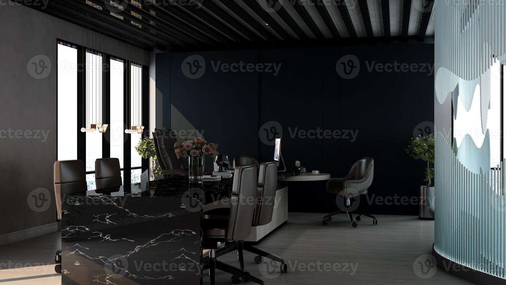 3d geven kantoor ontwerp - modern vergadering kamer mockup met donker en elegant concept foto