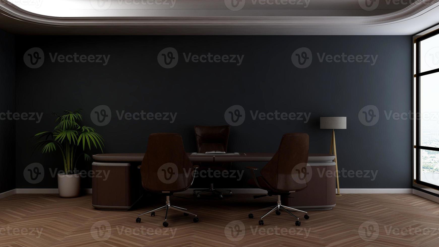 3d render modern kantoorontwerp - mockup voor de binnenmuur van de managerkamer foto