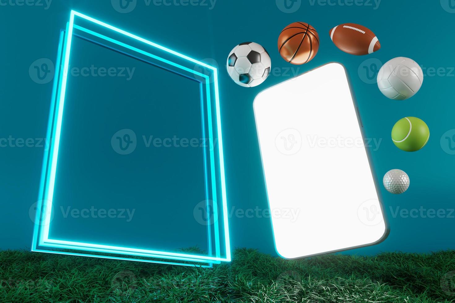 Amerikaans voetbal ballen object, sport bal ontwerp, Amerikaans voetbal element concept, 3d illustratie, abstract Amerikaans voetbal technologie, 3d realistisch veroorzaken, groen gras veld- , online sport live, casino sport bedrijf foto