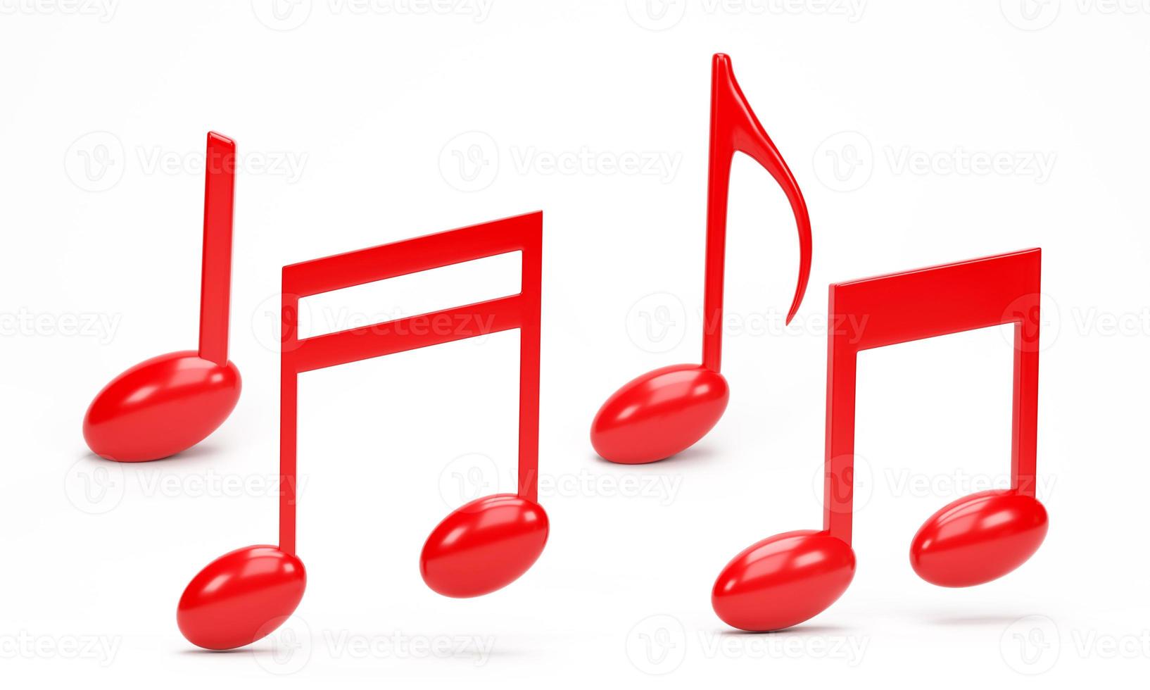 3D-rendering, 3d illustratie. rode muziek notitiepictogram geïsoleerd op een witte achtergrond. ontwerpelement voor lied, melodie of melodie plat. foto