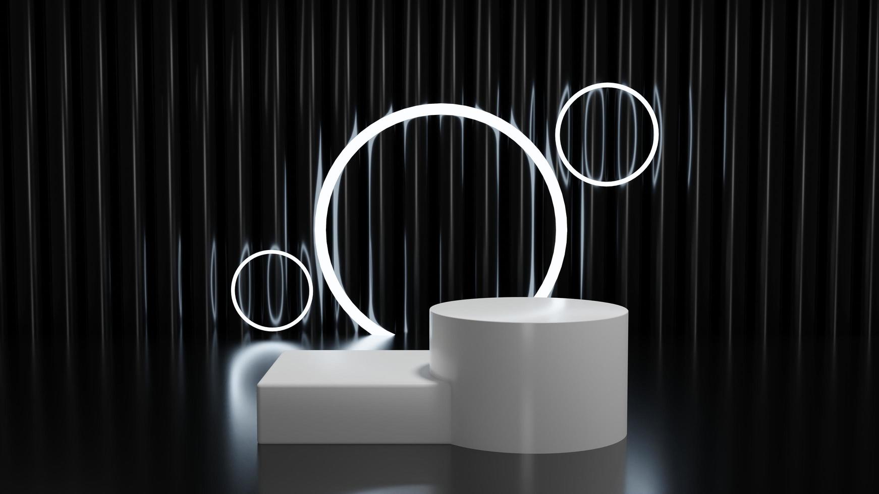 3d productpodium met neonlichten. voor presentatie van productpromotie foto