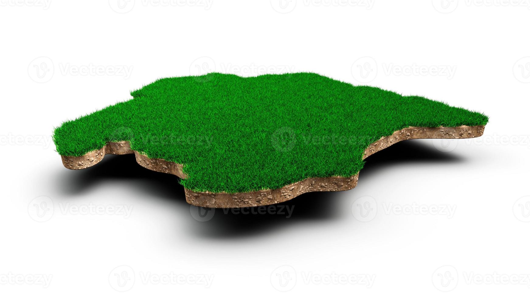 suriname kaart bodem land geologie dwarsdoorsnede met groen gras en rotsgrond textuur 3d illustratie foto