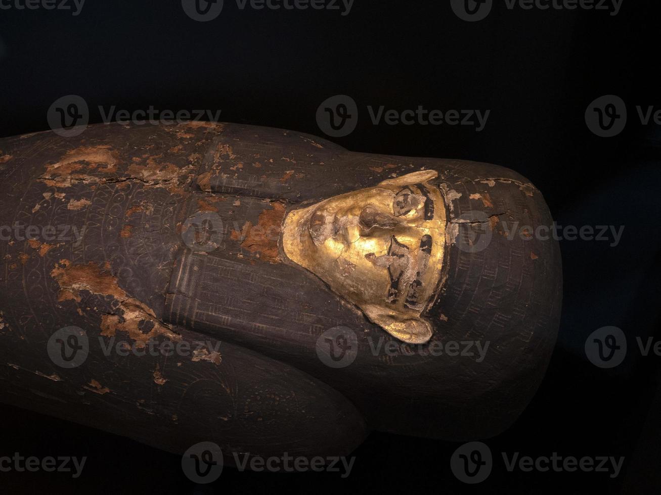 Egyptische sarcofaag geïsoleerd Aan zwart foto