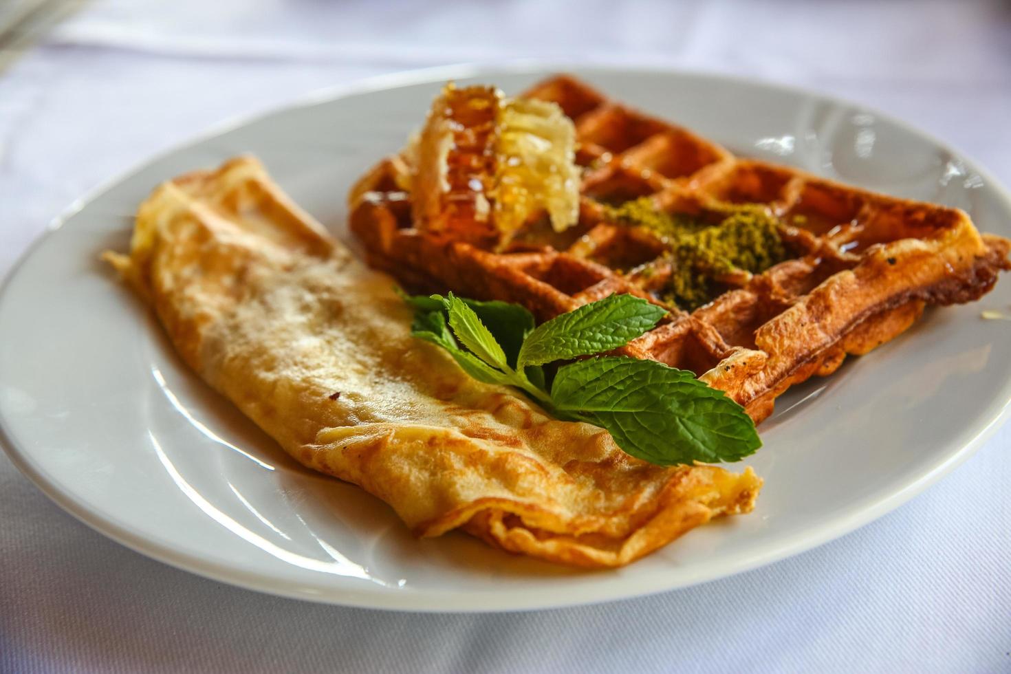 belgisch wafel Aan de bord foto