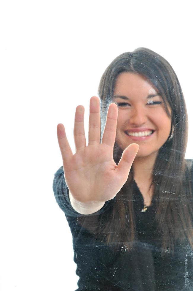 vrouw hand- scherm foto