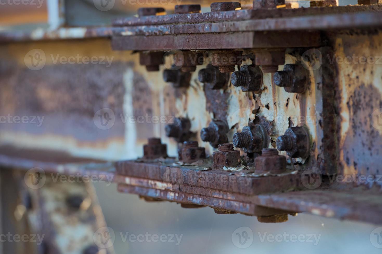 reusachtig zeshoekig bouten Aan ijzer brug foto