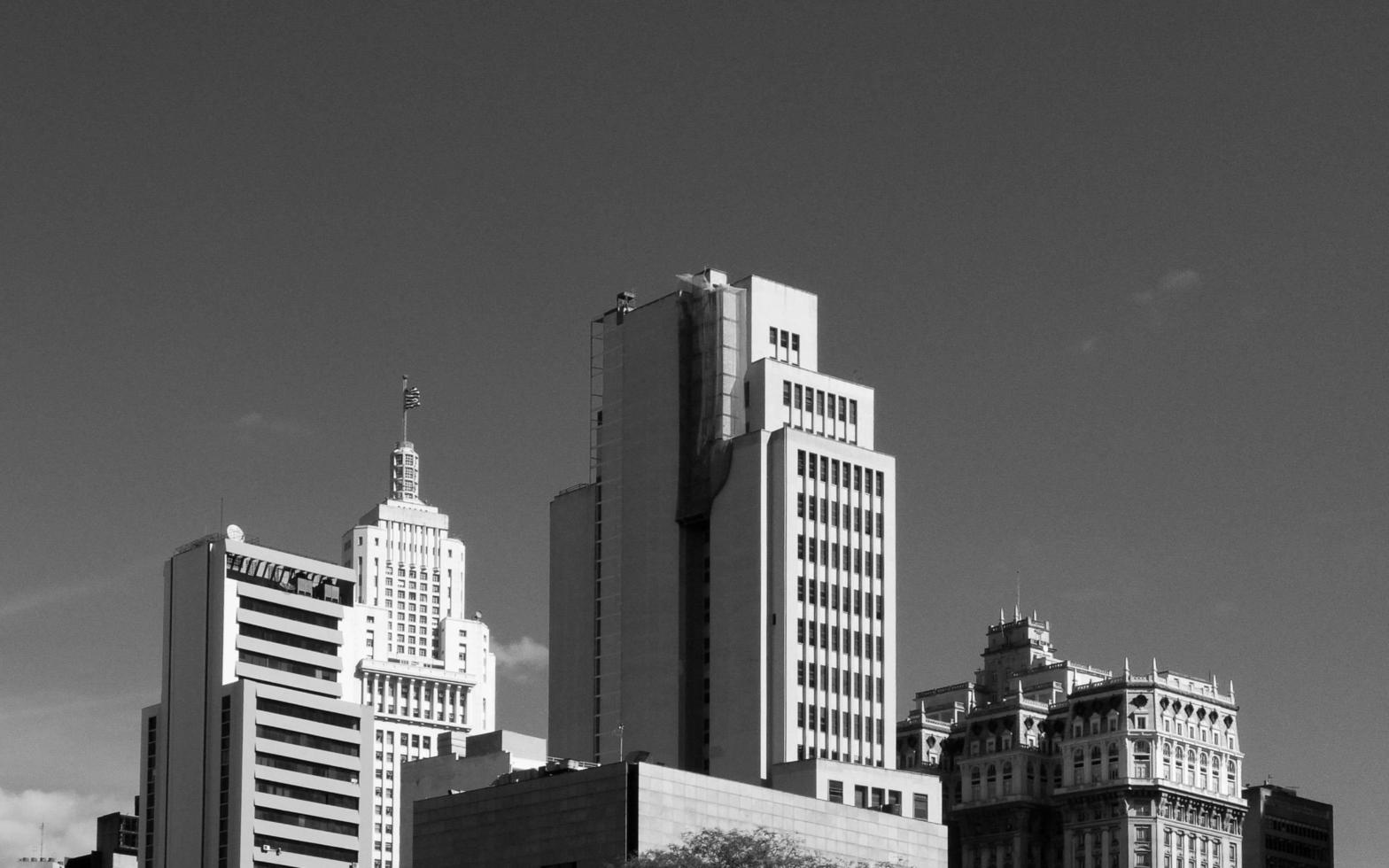 grijswaardenfoto van stadsgebouwen foto